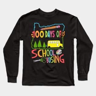 100 days of school busing 100th day of school gift for kids and teachers Long Sleeve T-Shirt